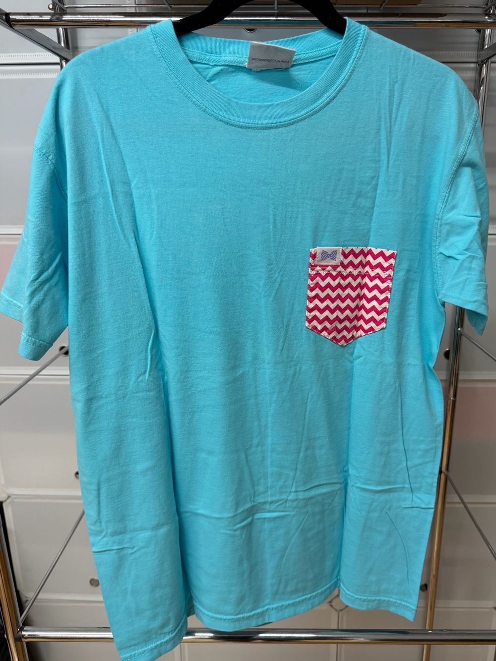 Fraternity Collection Bright Blue Tee with Pink Chevron Pocket